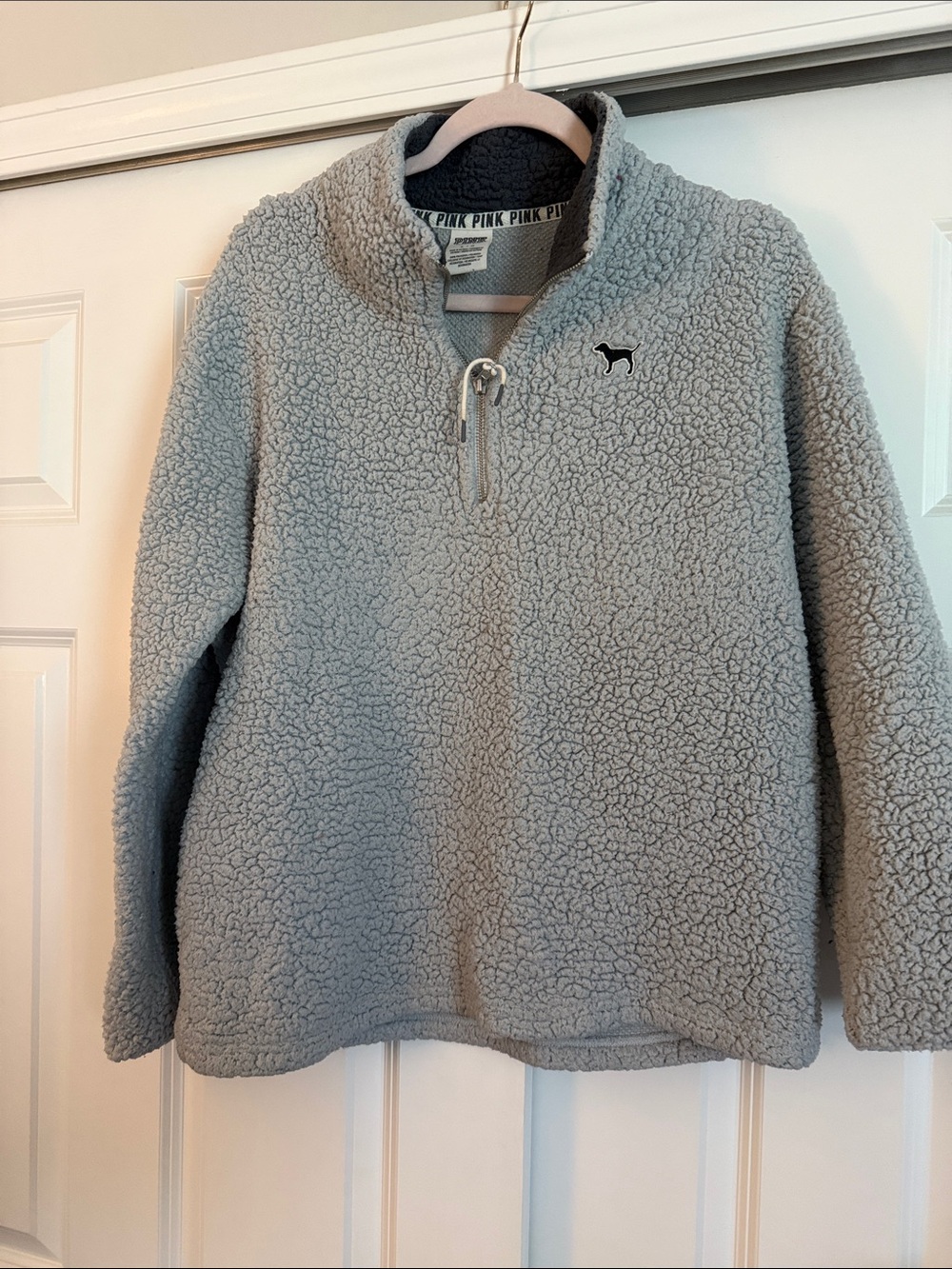 PINK Victoria's Secret Light Gray Sherpa Half-Zip Pullover